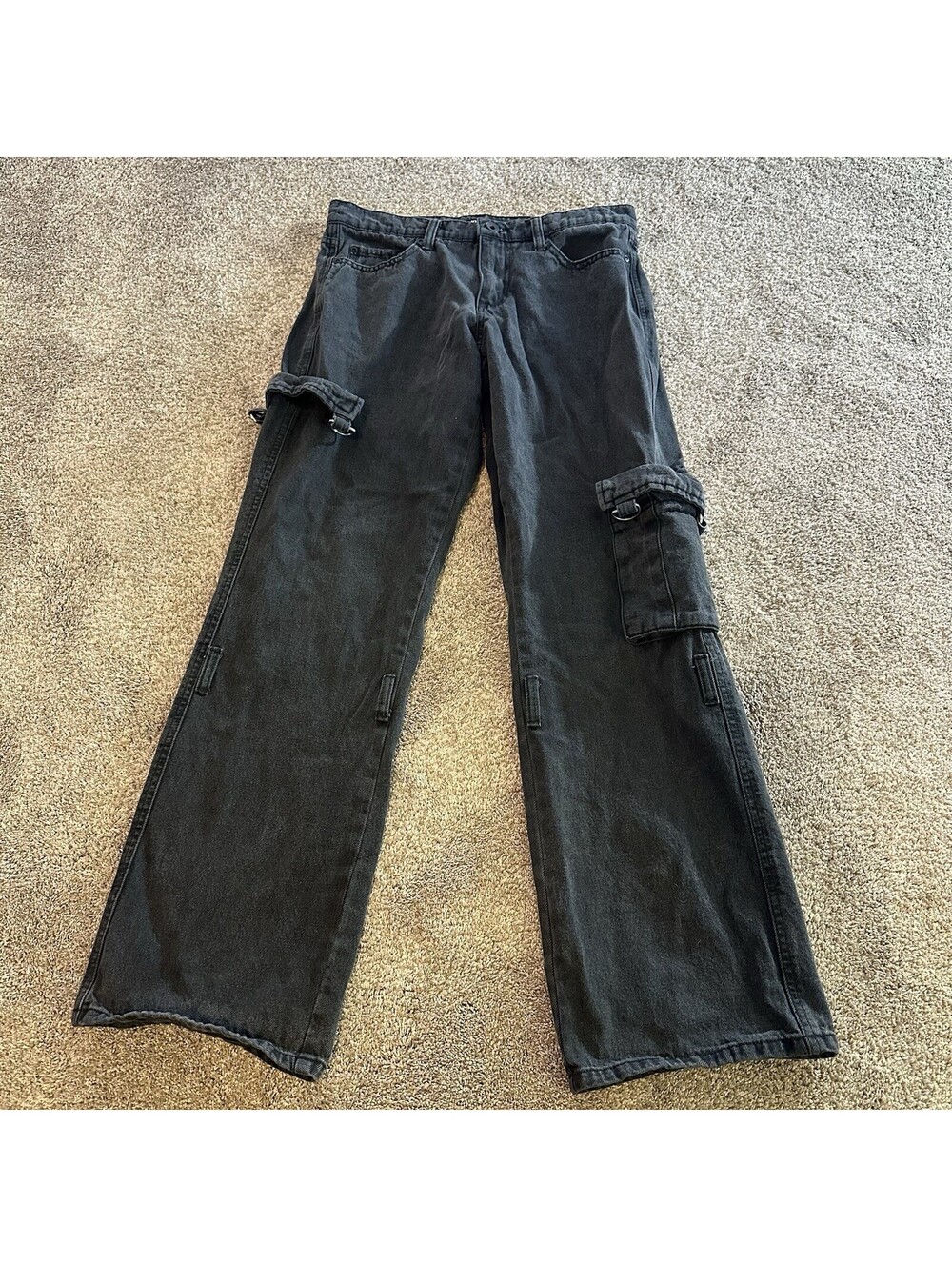 Hot Topic Black Punk Cargo Baggy Jeans Mens 30x31 Distressed Goth Grundge Skater